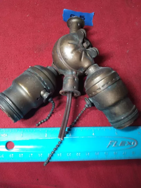 Vintage Ant.Adjustable Brass Double Pull Chain Lamp Light Socket Cluster Part