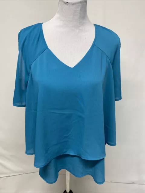 Juicy Couture Women’s XL Turquoise Cold Shoulder V Neck Layered Blouse