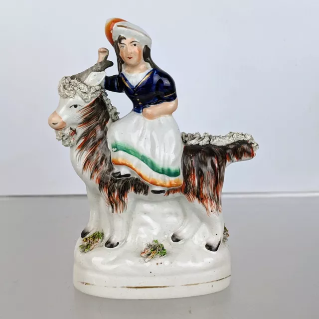 Antique Staffordshire Pottery Princess Royal Riding Goat Victorian China Figure