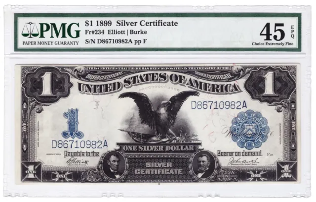 1899 Series One Dollar $1 Black Eagle Silver Certificate Large Note PMG 45