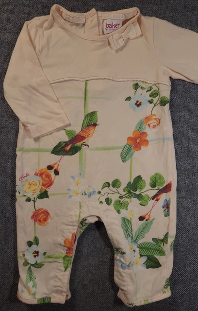 Ted Baker Baby Girl romper 0-3 Months pink floral footless Sleepsuit Bird (701)