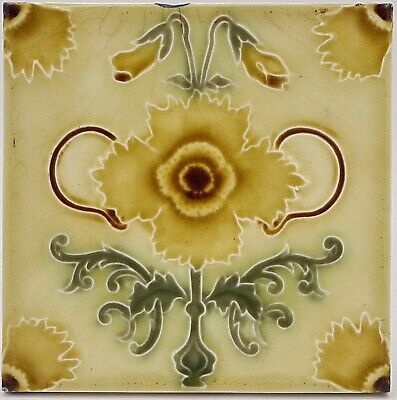 Antique Fireplace Tile Art Nouveau Majolica by Henry Richards C1903 AE1