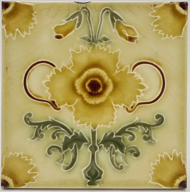 Antique Fireplace Tile Art Nouveau Majolica by Henry Richards C1903 AE1