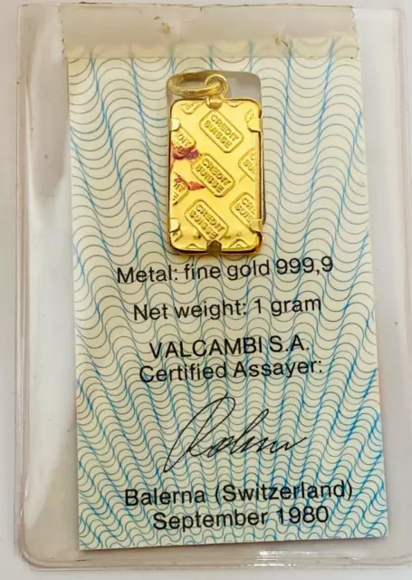 1 GRAM PURE 24K GOLD Credit Suisse 999.9 Bullion Certified Sealed ...