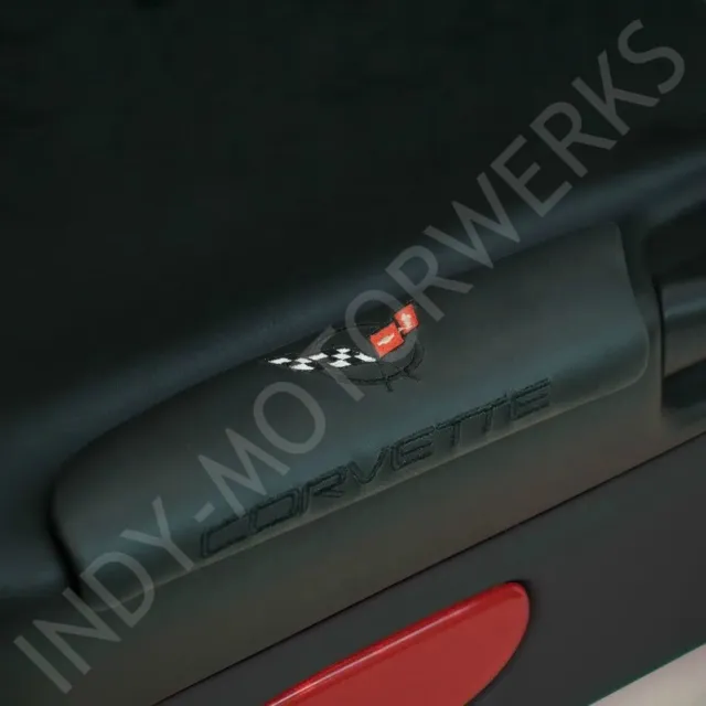 C5 Corvette Black Door Armrest Pads W/ Embroidered Cross Flag + Script 97-04