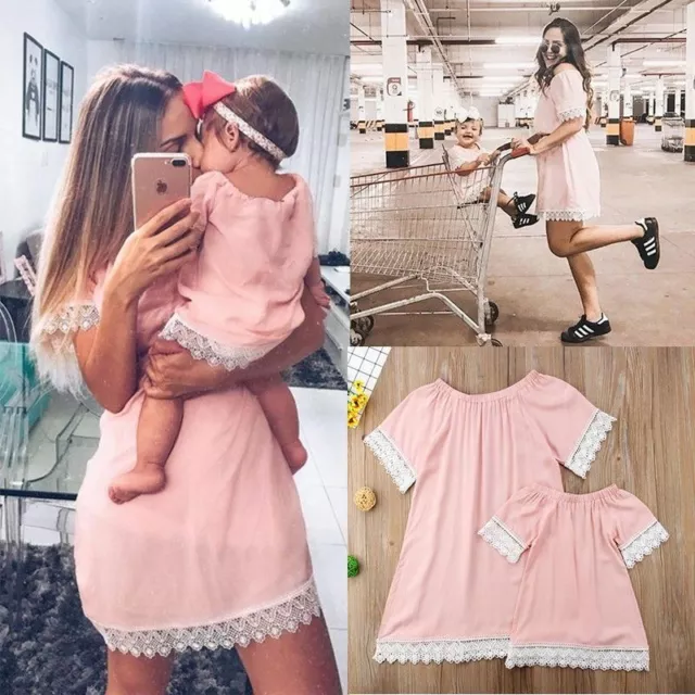 Mother Daughter Lace Dress Family Matching Clothes Mommy Mom Girl Dresses Casual