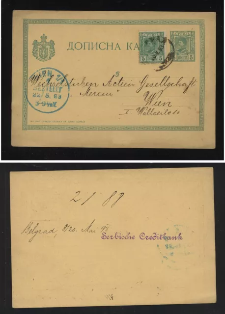 Serbia uprated postal card to Austria 1893         MM1116