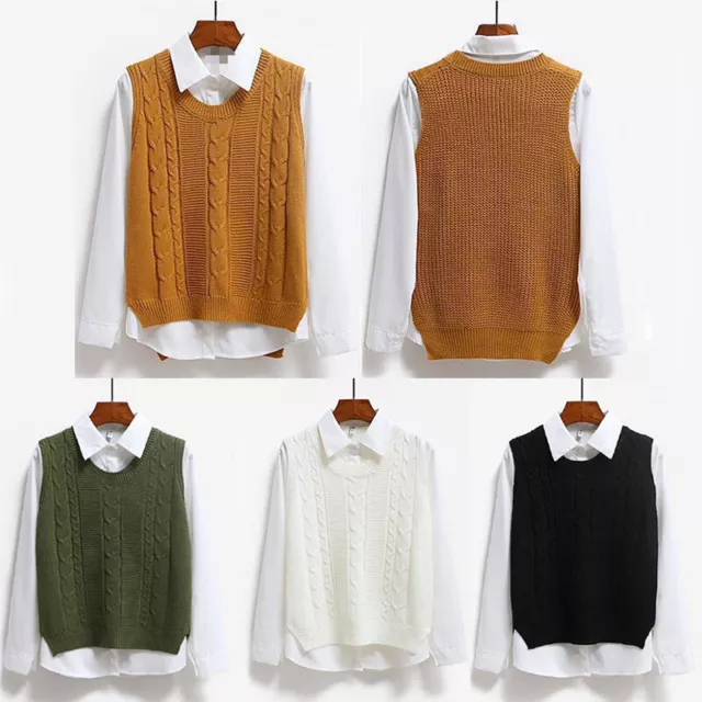 Lady Knit Vest Jumper Pullover Student Sleeveless Sweater Tops Knitwear Lady