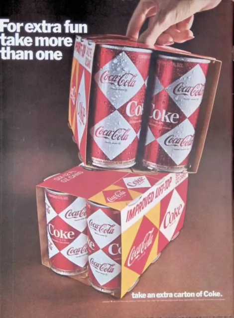 Print Ads 1960's Coca Cola Coke Cans Improved Lift Top Six Packs