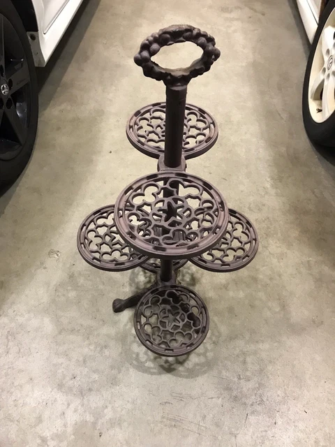 Vintage Heavy Cast Iron 6 Tiered Plant Stand Ornate Finial Solid Heavy
