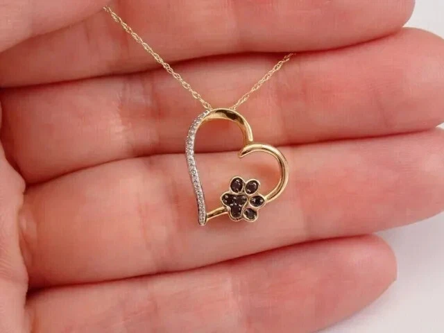 1 Ct Round Cut Simulated Diamond Heart Dog Paw Pendant in 14K Yellow Gold Plated