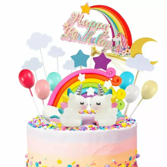 21Pcs/Set Unicorn Cake Topper Kit Cloud Rainbow Happy Birthday Banner Decoration