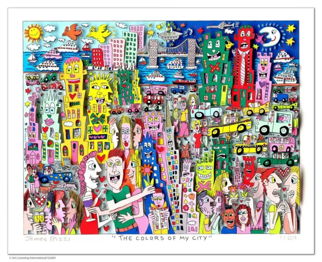 Großes James Rizzi 3 D Bild "The colors of my city " original Zertifikat  NEU