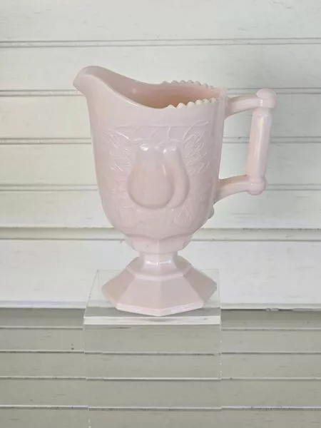 Vintage Pink Milk Glass Footed Creamer - Jeannette Glass - Baltimore Pear