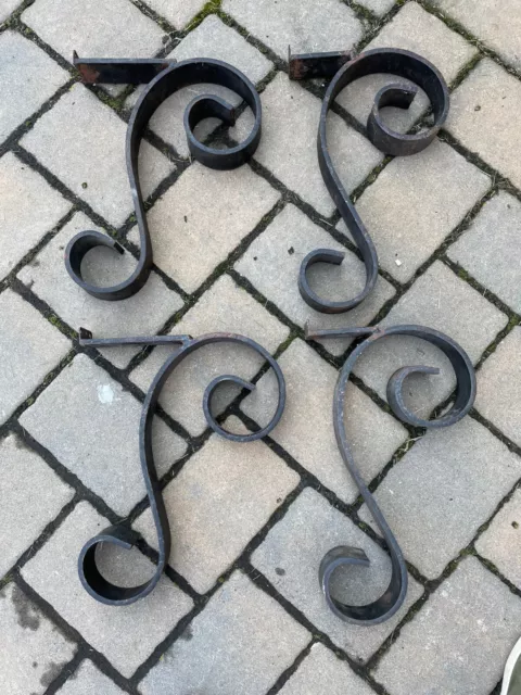 4 Wrought Iron Shelf Brackets, Mounting Supports, 15.5" Industrial Steampunk VTG