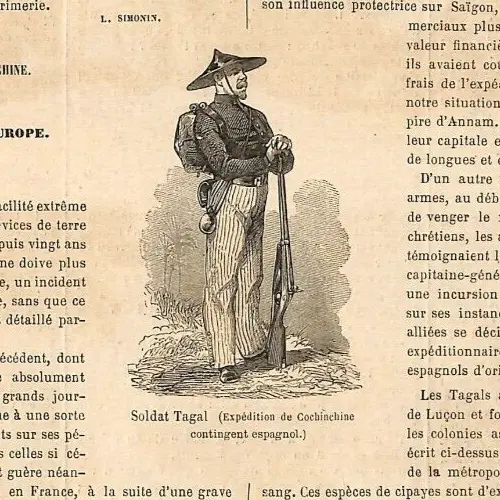 Expédition De Cochinchine / Soldat Tagal Filippinas / Gravure Engraving 1862