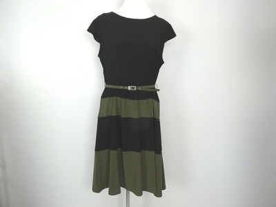 AA Studio AA Womens Dress Green/Black Knee Length W/Belt Size 16