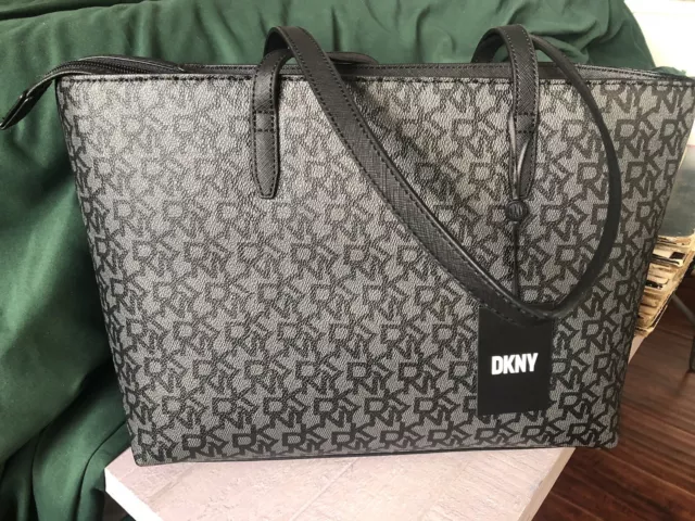 DKNY Logo Brown Medium Shoulder Tutu Tote Bag in with small demi-purse MSRP $248 3