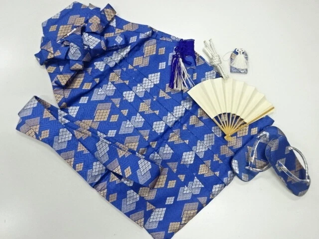 42622# JAPANESE KIMONO / SHICHI-GO-SAN SET FOR BOYS (SETTA 18 cm) / WOVEN RHOMBU