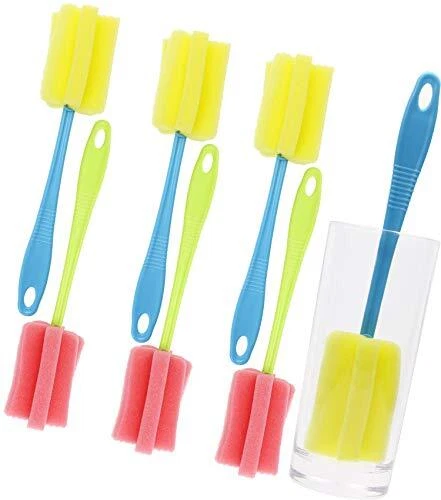 6Pcs Sponge Cleaning Brush Long Plastic Handle Feeding Bottle