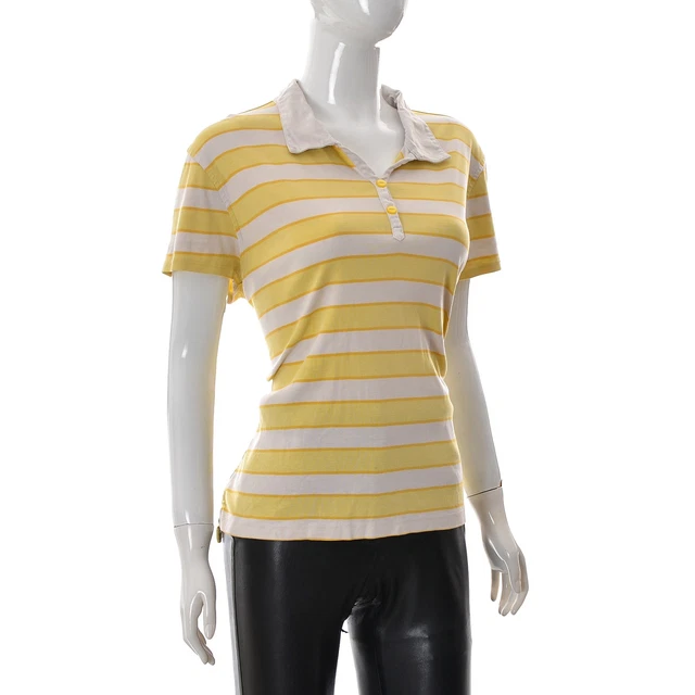 Tommy Hilfiger Femmes 2 Bouton Col Ouvert Polo XL Jaune / Blanc Rayé