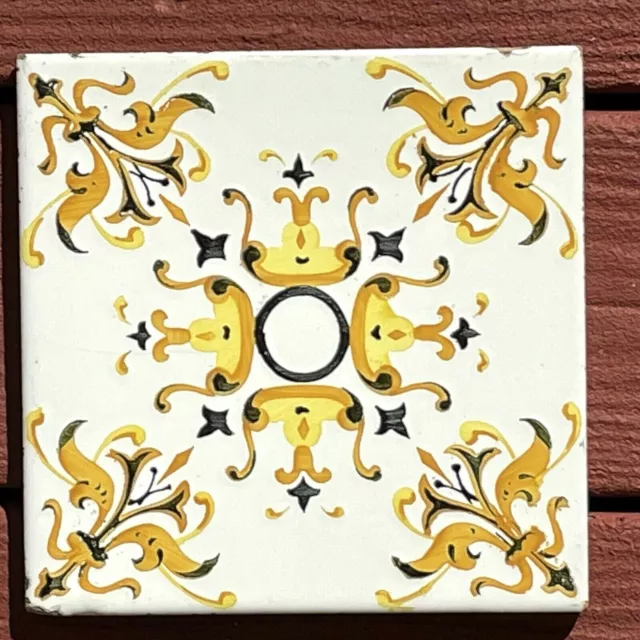 Vintage ONDA Espana Spain Hand Painted White Black Yellow 8" X 8" Ceramic Tiles 5