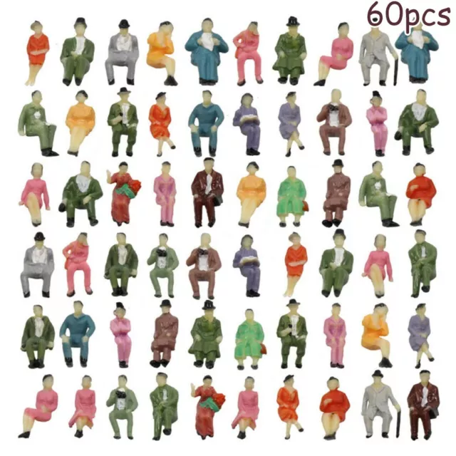 60pcs All Seated Mini 1:87 Painted Figures Passenger HO Scale Sitting People