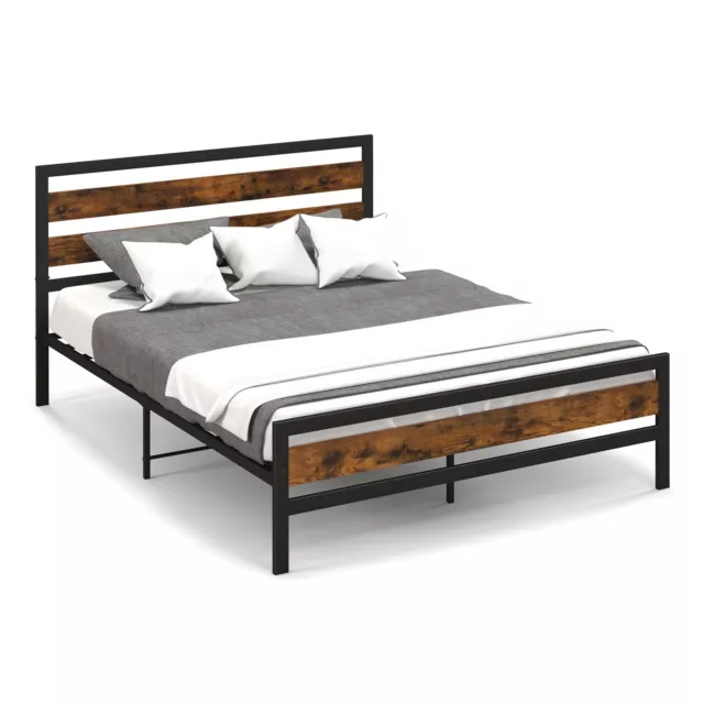 King Size Bed Frame Industrial Metal Platform Bed with Headboard and Footboard