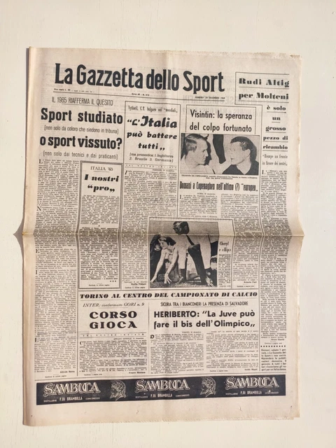 Gazzetta Dello Sport – 31 Décembre 1965, édition Originale, Juventus, Inter, Foot