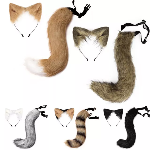Faux Fur Fox Ears Hair Hoop + Tail Set Cosplay Fancy Dress Costume Accessories