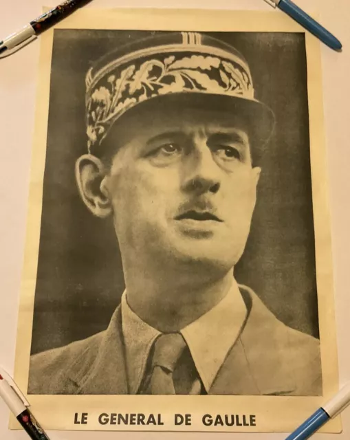 Affiche Ancienne 1945 Général De Gaulle , Militaire, Manuscrit , Musée, Wwii