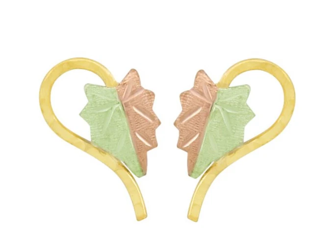 10k black hills gold split leaf post earrings