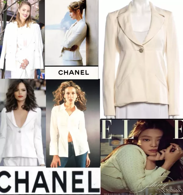 Chanel Vintage 2011 White Ivory Tweed Jacket 34 36 38 2 4 6 Coat Blazer Logo S M