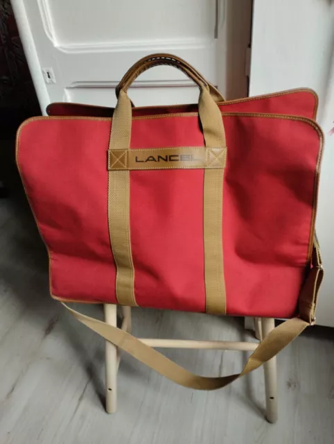 Grand sac voyage LANCEL rouge marron VINTAGE
