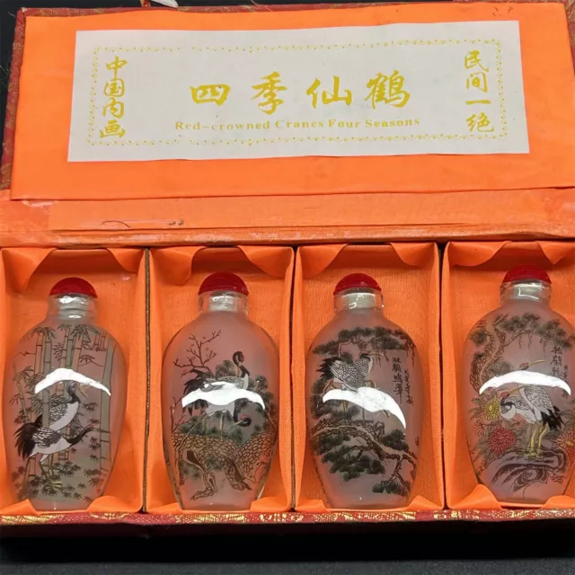 4PC Chinese hand-painted glass snuff bottle collection antiques