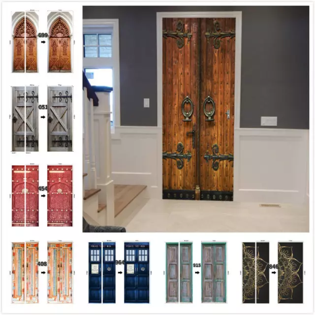 Retro Faux Wooden Door Sticker Mural Self-Adhesive Wallpaper Decal Home Decor