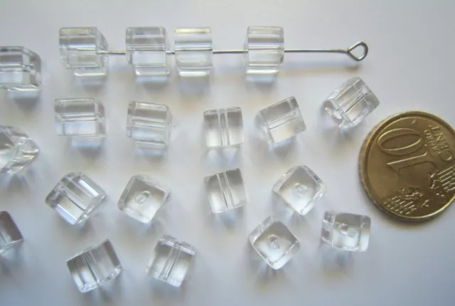 Perlas cubo cristal transparente 6 mm X 20 UNIDADES agujero 1,5 mm abalorios