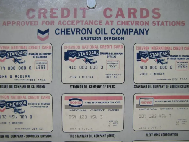 1960s CHEVRON CREDIT CARD Sign gas station repair shop DX AMEX Sohio Fina 2