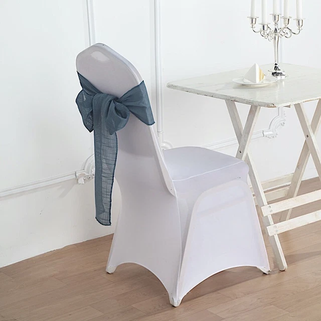 5 BLUE CHAIR SASHES Premium Polyester Faux Burlap Wedding Decorations