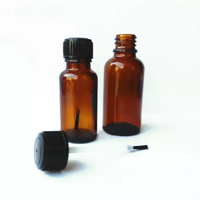 1pcs Amber Brown Empty Glass Bottle with Brush Applicator Lid Nail Art 5-30mL