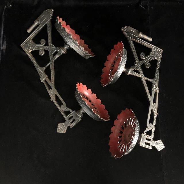 Pair Of Antique Eastlake Art Deco Cast Iron Wall Mount Swivel Lamp Plant Holders