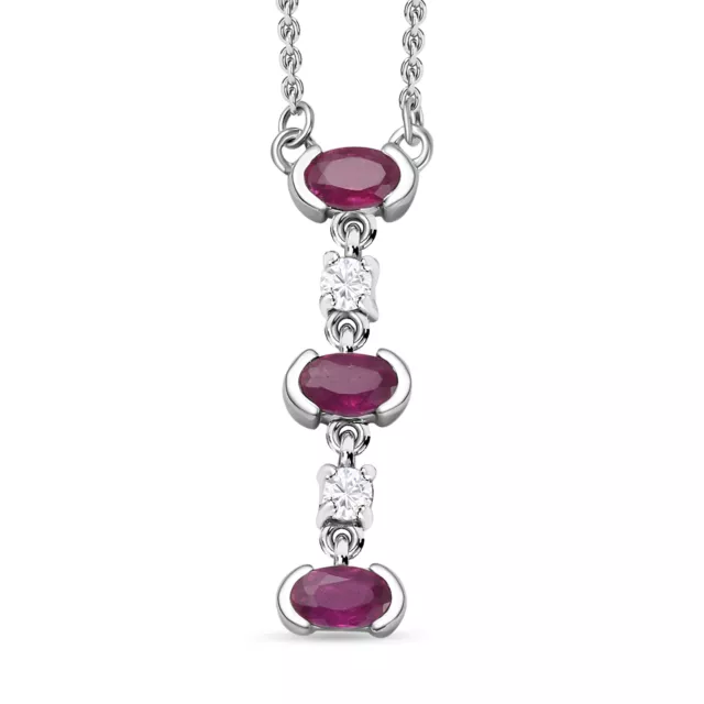 TJC 1.3ct Ruby Trilogy Necklace in Platinum Over Silver Size 20 Inches