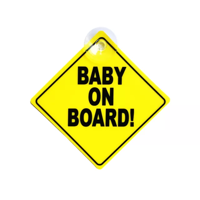 Baby On Board Safe Sign Safety Car Window Display Suction Cup Stick Yellow