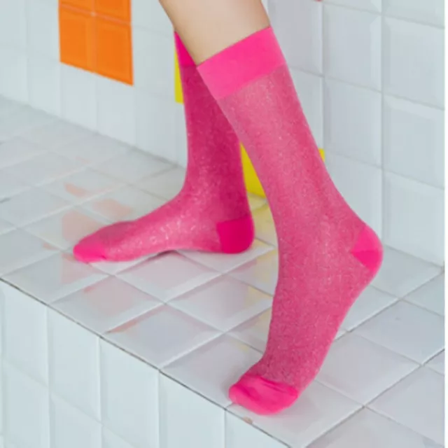 3 Paar Damen Mädchen Studenten Socken Glitzer Dünn Lang Glänzend Farben Strümpfe