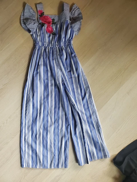Girls jumpsuit size 10 Bonnie Jean blue stripe EUC