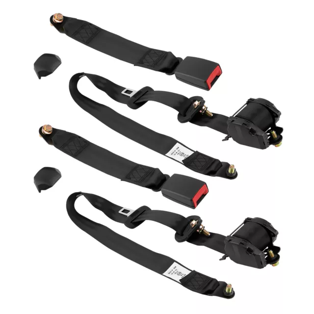 2pcs Universal Strap Retractable & Adjustable Safety Belt Black 3 Point