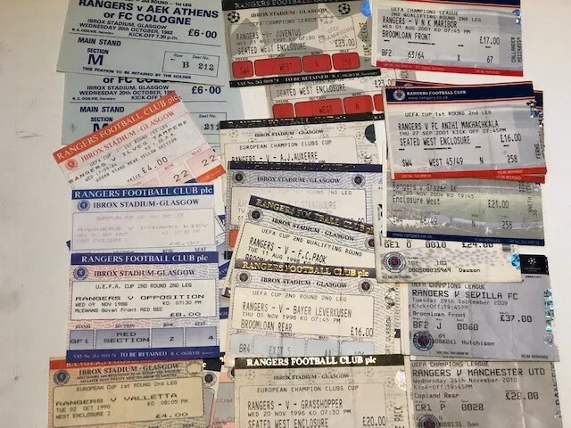 28 DIFF RANGERS EUROPEAN MATCH TICKETS - 1982 to 2010 - YOU CHOOSE