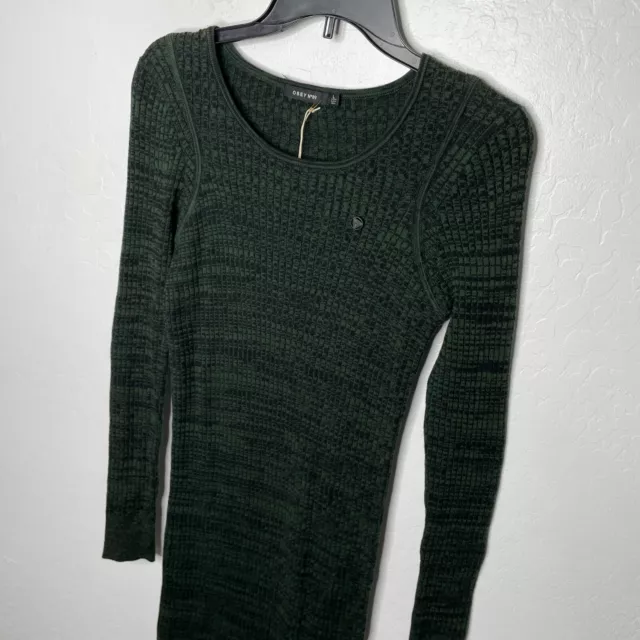 Obey Dress Womens Large Green Ribbed Hanna Sweater Long Sleeve Mini Bodycon New 2