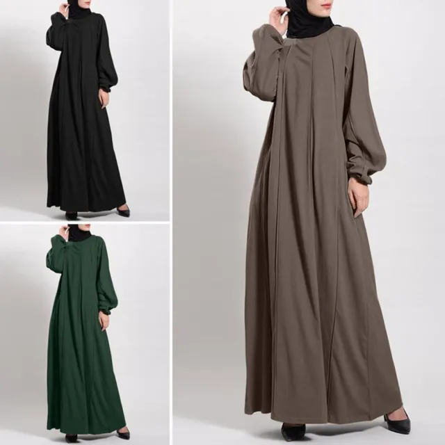 Dubai Abaya Donna Mussulmano Maxi Vestito Abito Islamico Lungo Vestaglia Lar ^