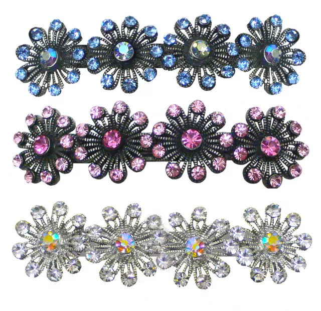 Set of 2 Crystal Metal Barrettes Snow Flakes Hair Clip French Clasp 5A86550-1-2